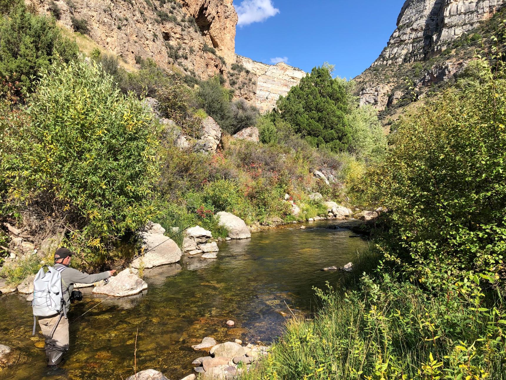Scott works a run in a canyon on Wyoming Private water.